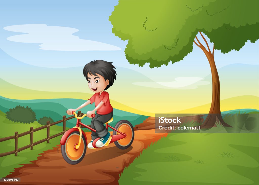 Menino feliz, Andar de Bicicleta de - Royalty-free Ao Ar Livre arte vetorial