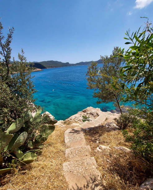 istock Staircase with small square steps leading down to the sea 1796958143
