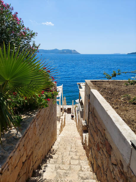 istock Staircase with small square steps leading down to the sea 1796958244