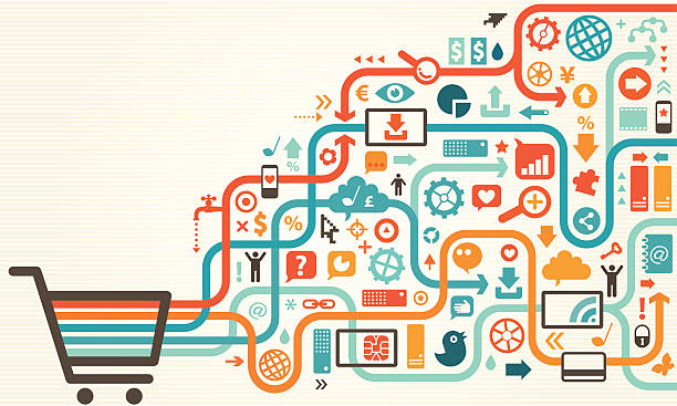 Vector illustration of shopping cart with icons Online Shopping Linear Design - Concept. Very easy to manipulate, elements are on a different layers. bird quotes stock illustrations