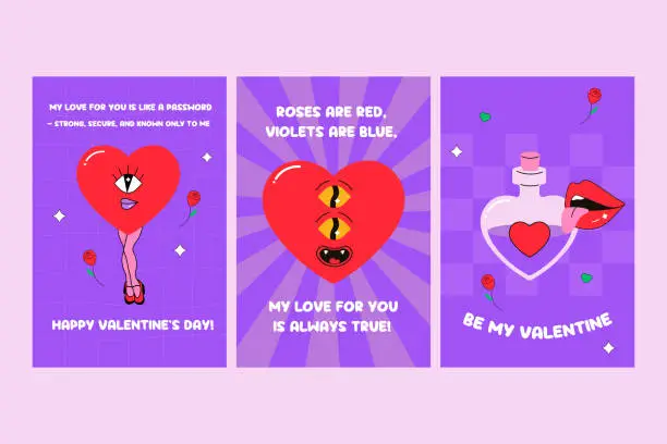 Vector illustration of Valentine's day greeting card, self love, valentine, groovy