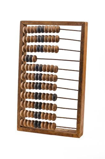 Old wooden abacus isolated on white background.