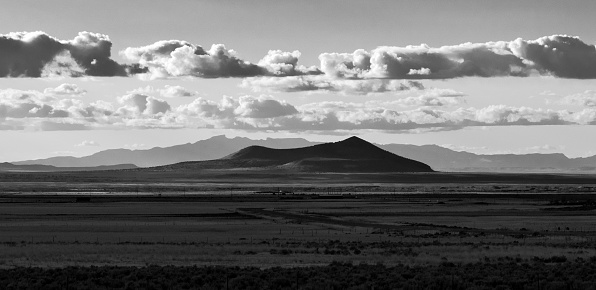 Pahvant Butte (Sugarloaf), dormant volcano with terraces of ancient Lake Bonneville. Utah.