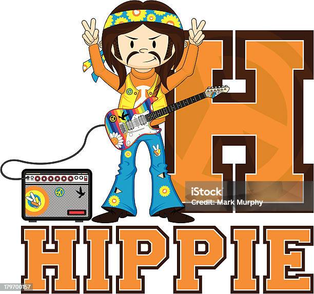 Hippie Con Chitarra Apprendimento Lettera H - Immagini vettoriali stock e altre immagini di 1960-1969 - 1960-1969, Alfabeto, Amplificatore
