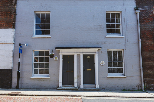 Rye, England - June 13, 2023:  Typical Victorian architecture door.