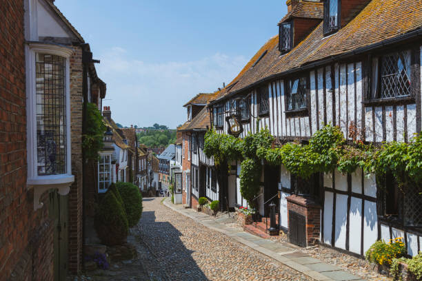 The cobbled picturesque road of Mermaid Street Rye East Sussex UK