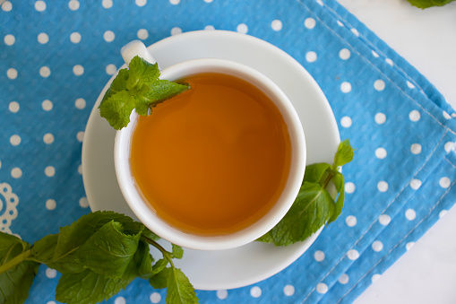 Cup with tea and fresh mint