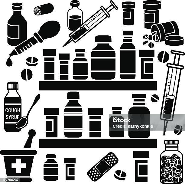 Домашняя Аптечка — стоковая векторная графика и другие изображения на тему Домашняя аптечка - Домашняя аптечка, Полка, Бутылка