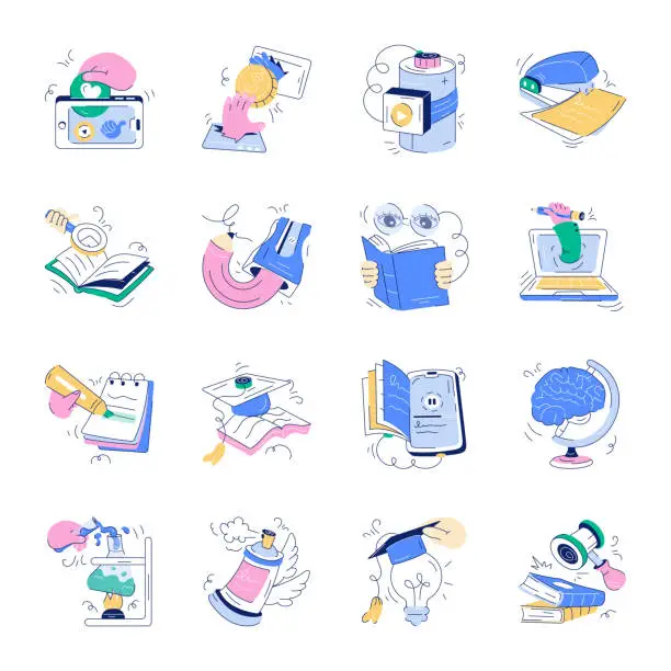 Vector illustration of Hand Drawn Mini Illustrations of Education