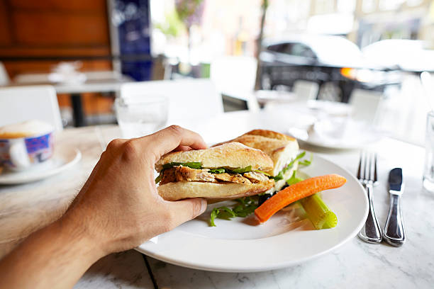 istock Chicken sandwich lunch on table at an outdoor restaurant 179708018