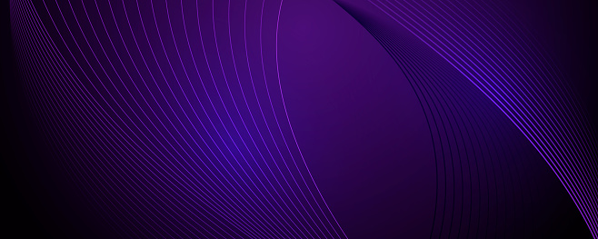 Dynamic blue and purple particle wave on dark blue abstract background. Abstract sound visualization. Digital structure of the wave flow of luminous particles.