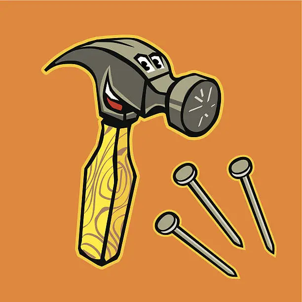 Vector illustration of Hammer and Three Nails