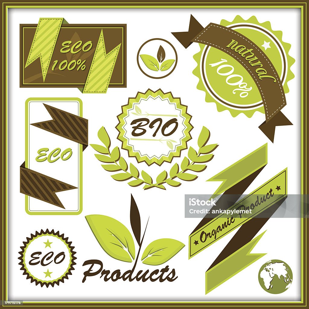 Conjunto de orgânicos e rótulos - Vetor de Alimentação Saudável royalty-free