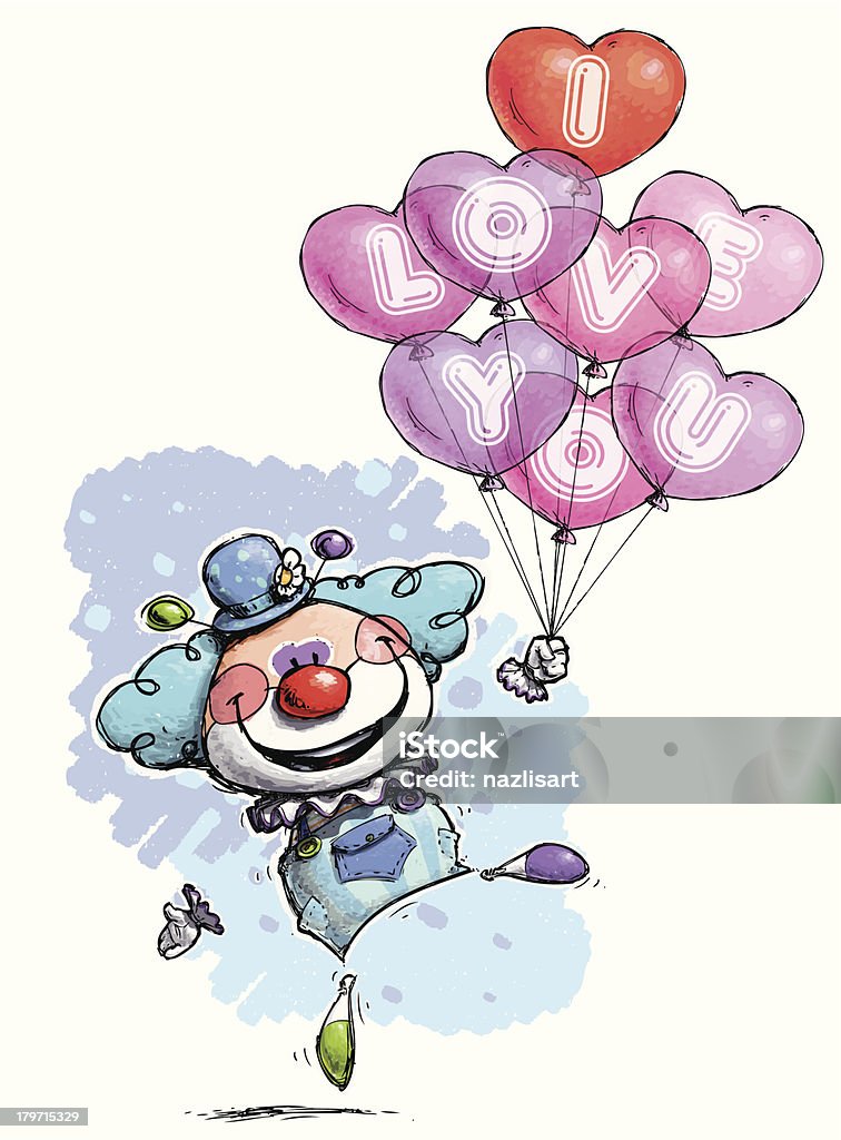 Blu Baby Clown con palloncini cuore di dire "ti amo" - arte vettoriale royalty-free di Amore