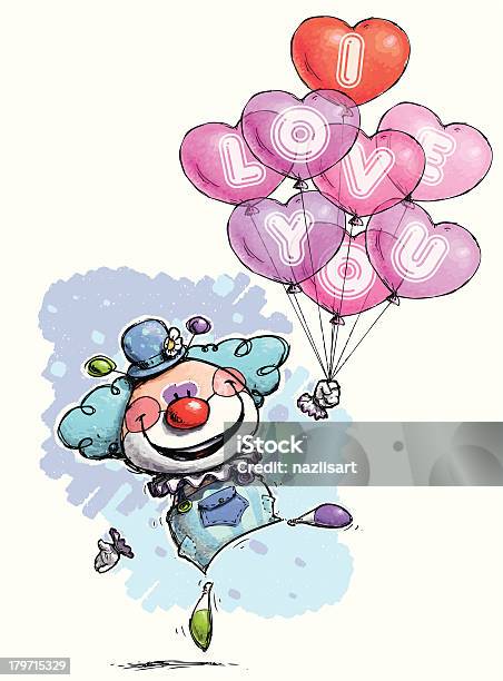 Blu Baby Clown Con Palloncini Cuore Di Dire Ti Amo - Immagini vettoriali stock e altre immagini di Amore