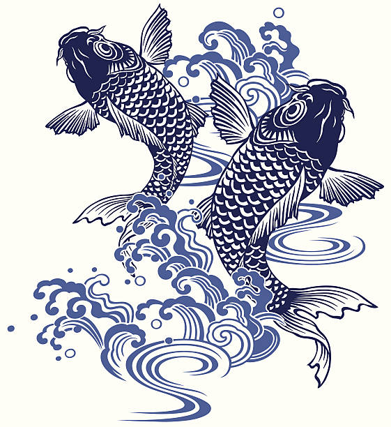 Japanese carp The carp of the Japanese traditional painting, asian tattoos stock illustrations