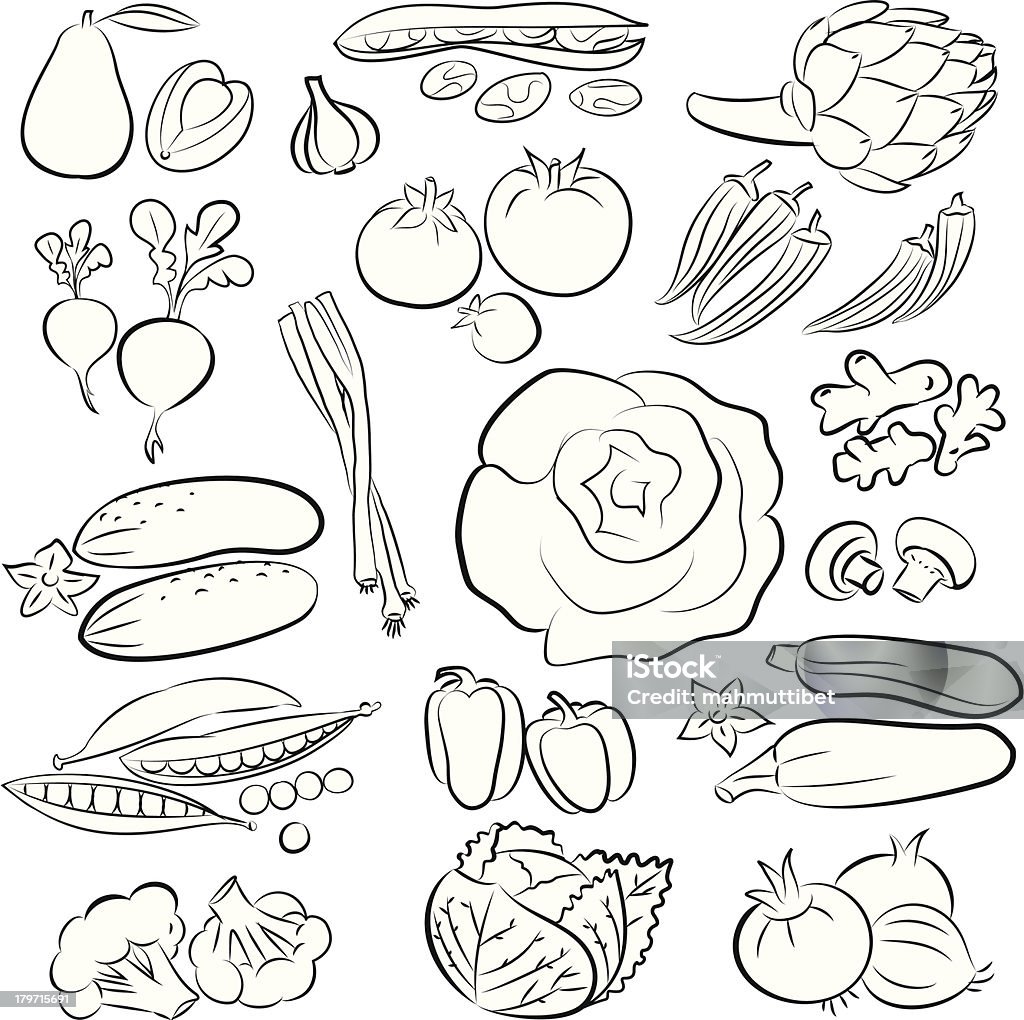 Vegetables Vector Illustration of vegetables in black and white Green Pea stock vector