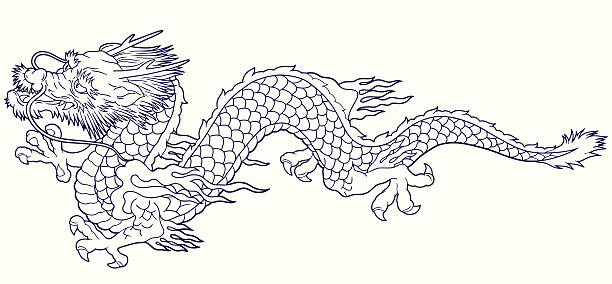 Japanesque dragon - ilustración de arte vectorial