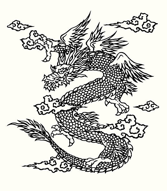 japanesque dragon - lindworm stock illustrations