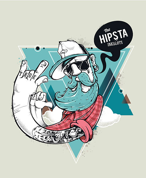 illustrazioni stock, clip art, cartoni animati e icone di tendenza di hipster di graffiti carattere - tattoo men bizarre art