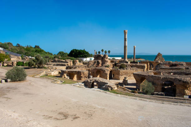 istock Panoramic view of ancient ruins with thermal baths, archaeological site in Carthage. Tunis, Tunisia 1797196295