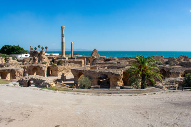 istock Panoramic view of ancient ruins with thermal baths, archaeological site in Carthage. Tunis, Tunisia 1797196297