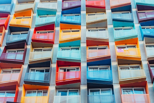 Valletta, Malta – December 28, 2022: An interesting design of a multicolored building in Malta.