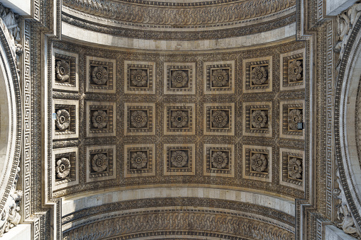 Arc de Triomphe in Paris France, Aerial view