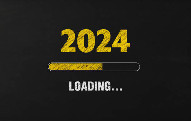 2024 And Progress Bar Chalk Drawing On Blackboard
