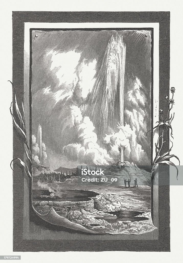 Yellowstone N.P.  - por Rudolf Cronau, publicación en 1883 - Ilustración de stock de Parque Nacional de Yellowstone libre de derechos