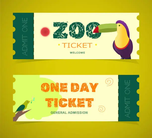 Vector illustration of Colorful ticket to the zoo with toucan bird