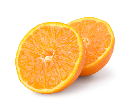 Cut fresh juicy tangerine isolated on white