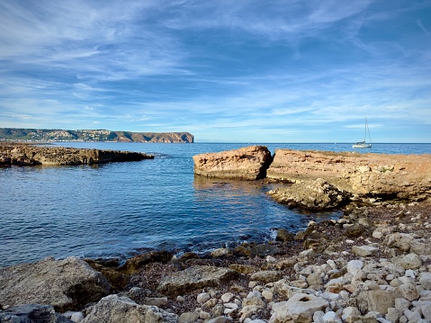 The Quiberon peninsula, in Brittany, beautiful seascape of the ocean, the rocky Cote sauvage