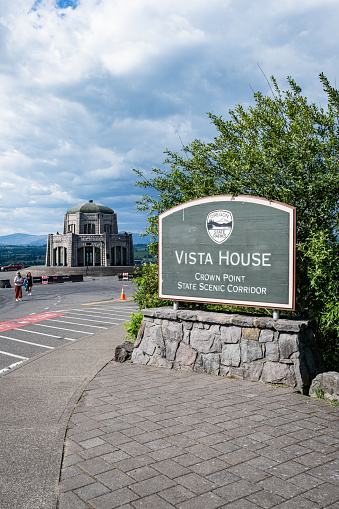 Corbett, Oregon - May 26, 2023: Vista House at Crown Point along the Columbia River Gorge.