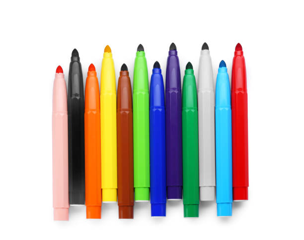 istock Many different colorful markers on white background, top view 1797297657