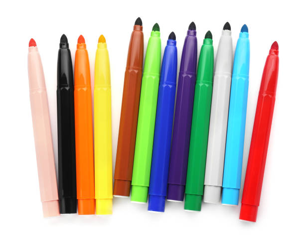 istock Many different colorful markers on white background, top view 1797297659