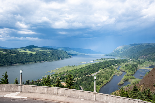 View east from Vista House of the Columbia River Gorge.