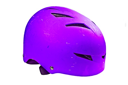 Used Purple Multipurpose sports Helmut on a white Background