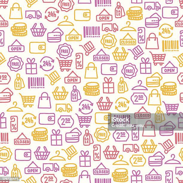 Seamless Pattern With Shopping Элементы — стоковая векторная графика и другие изображения на тему Иконка - Иконка, Серия день и ночь, Автомобиль