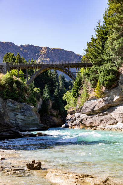 edit cavell bridge near queenstown new zealand. - wake jet boat water water sport imagens e fotografias de stock