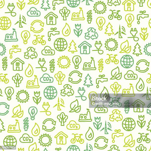 Seamless Pattern Con Elementi Di Eco - Immagini vettoriali stock e altre immagini di Riciclaggio - Riciclaggio, Sfondi, Simbolo del riciclaggio