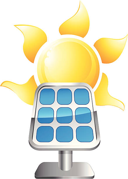 solar panel with sun vector art illustration