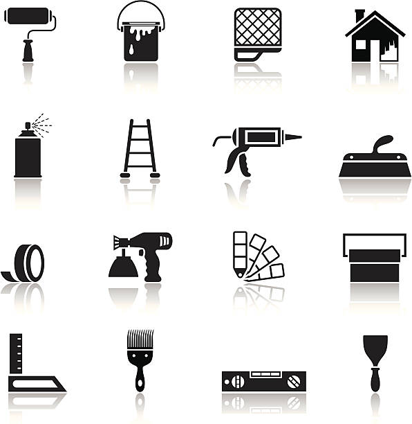 illustrations, cliparts, dessins animés et icônes de house icon set de peinture - house painter home improvement paint can painter