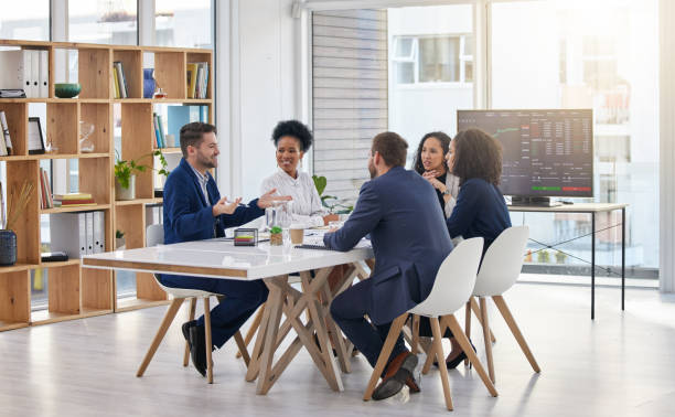 istock Financial, meeting and business people in office teamwork, collaboration and problem solving, budget or discussion. Conversation, team and accounting experts planning strategy, goal and growth plan 1797542242