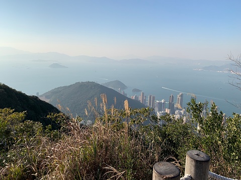 Hong Kong cityscape viewed from Sir Cecil's ride viewing point, Mount Butler, Hong Kong island.