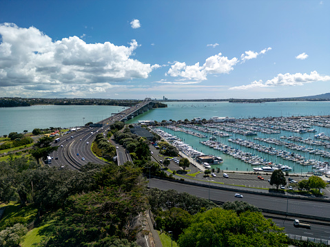 Westhaven Marina and Harbour Bridge in Auckland, New Zealand