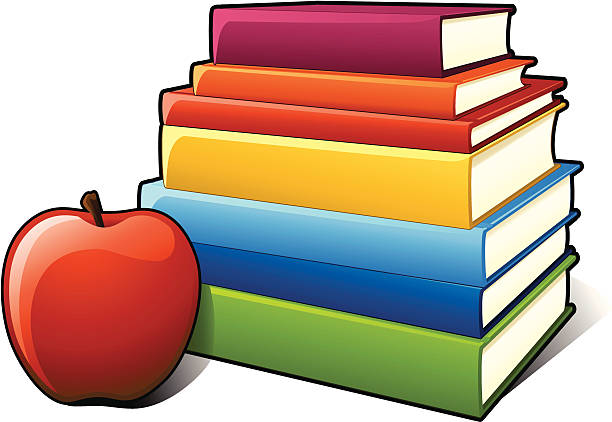 사과나무 및 도서는 - apple stack white backgrounds stock illustrations