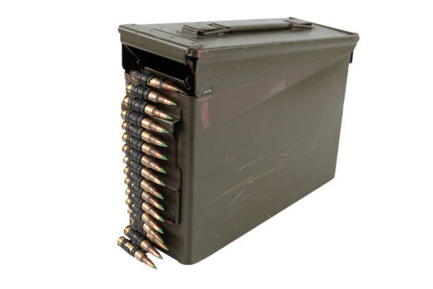 istock Ammo belt with cartridges in ammunition boxes 1797564085