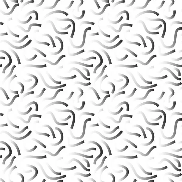 Vector illustration of Black and white gradient curved lines isolated on white background. Transparent Bold Squiggles.