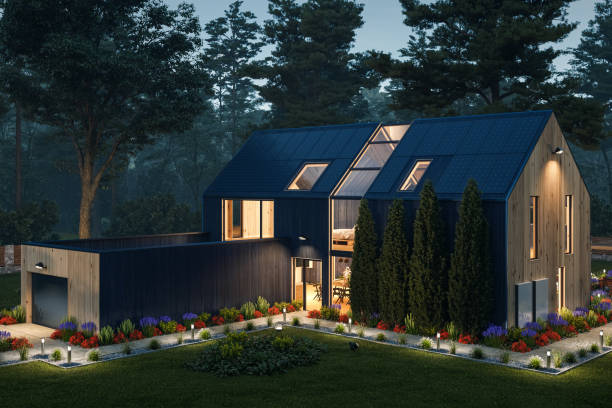 istock Modern House With Solar Panels And Wall Battery For Energy Storage 1797576452